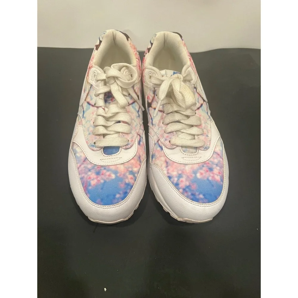 Nike Air Max 1 Sneakers Womens 9.5 White Pink Cherry Blossom Good Floral Print
